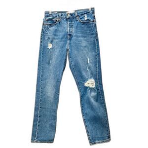 Levi's Premium Wedgie Icon Fit Medium Wash Distressed Ankle Jeans, Size 26, EUC